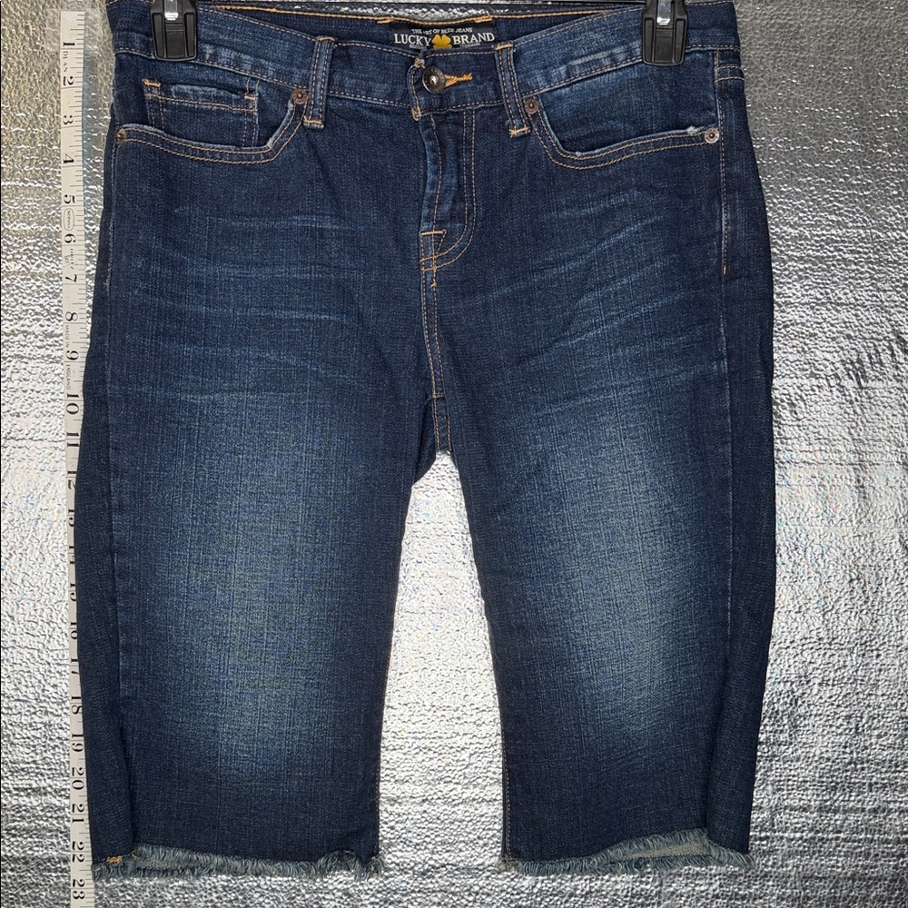 Lucky Brand Women's Abbey Frayed Dark Blue Jean Shorts